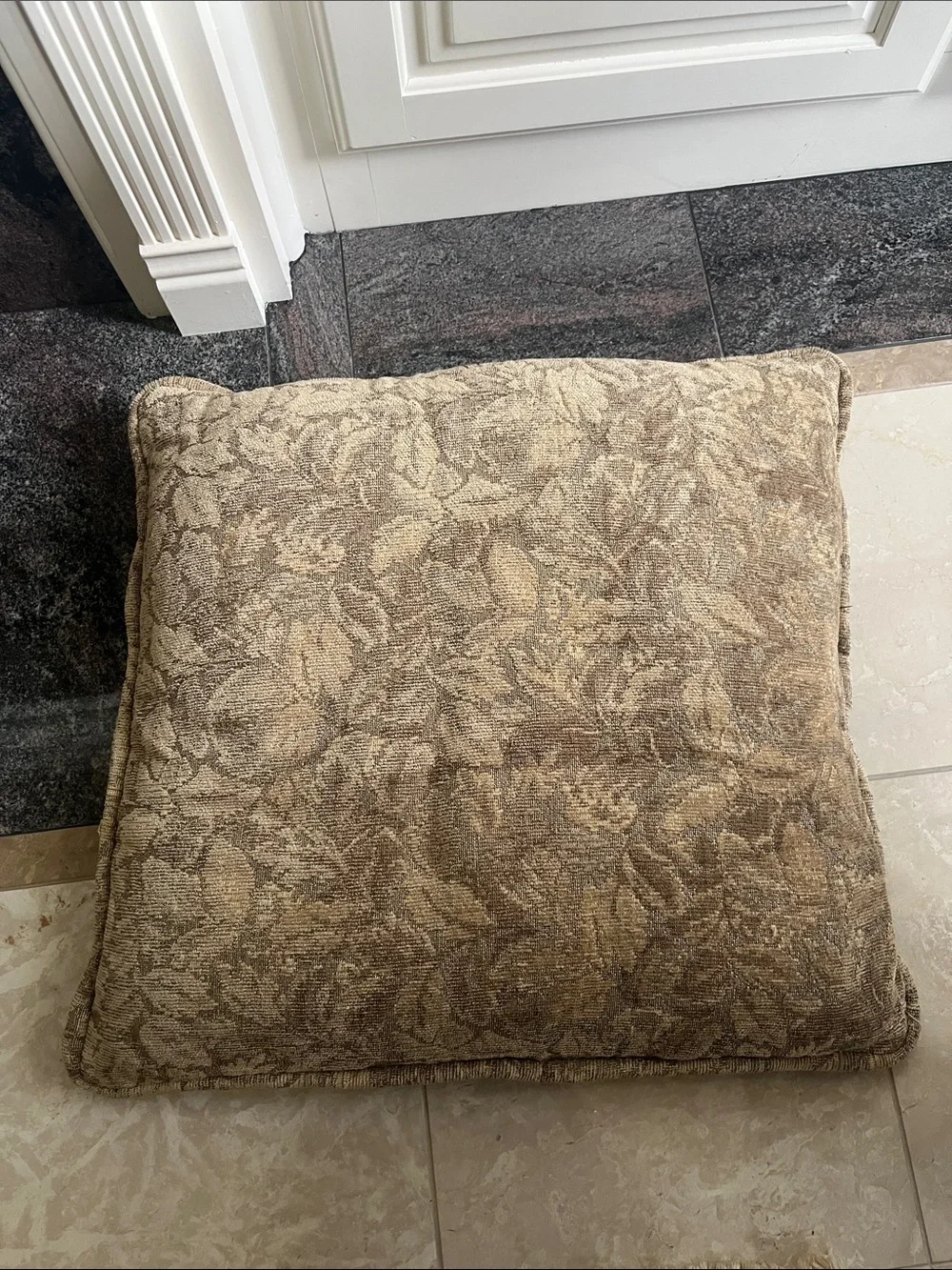 Gold Toned Leaf Jacquard Square Pillow